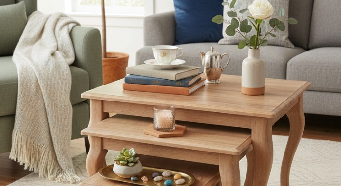 میز عسلی مدل V قهوه ای روشن